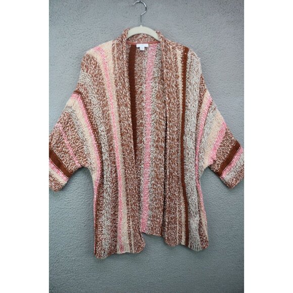J.Jill 3D Knit Striped Short Sleeve Open Front Sweater-Size Medium-Soft-Hippie - Picture 1 of 11
